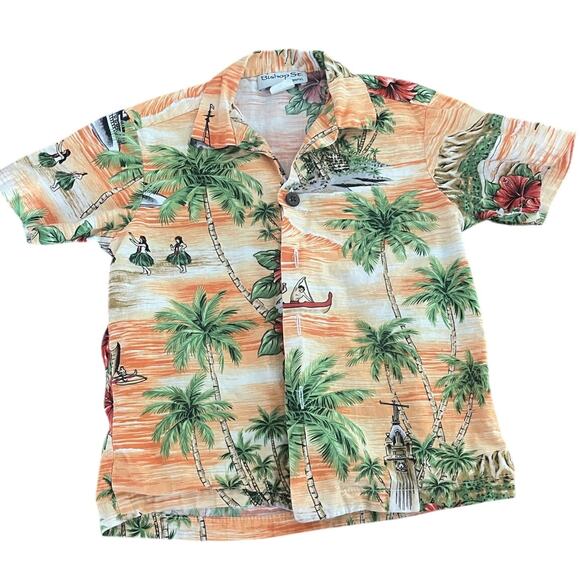 VTG Bishop St Apparel Hawaiian Toddler Palm Trees Orange Cotton Shirt-Size 2 - Picture 1 of 6